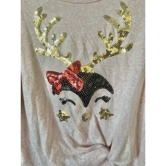 Poof Girl Mauve Pink Sparkle Reindeer Sequin Long Sleeve Sweater Top Size S - Picture 2 of 4